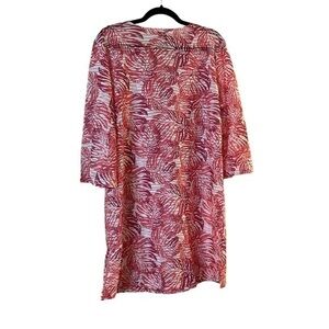 Portacruz Pink & White Monstera Leaf w/Sheer Stripes Swim Beach Pool Cover-up